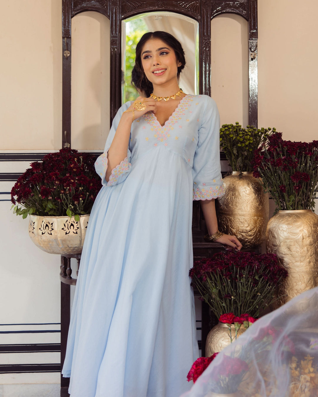 Star Blue Embroidered Cotton Suit Set