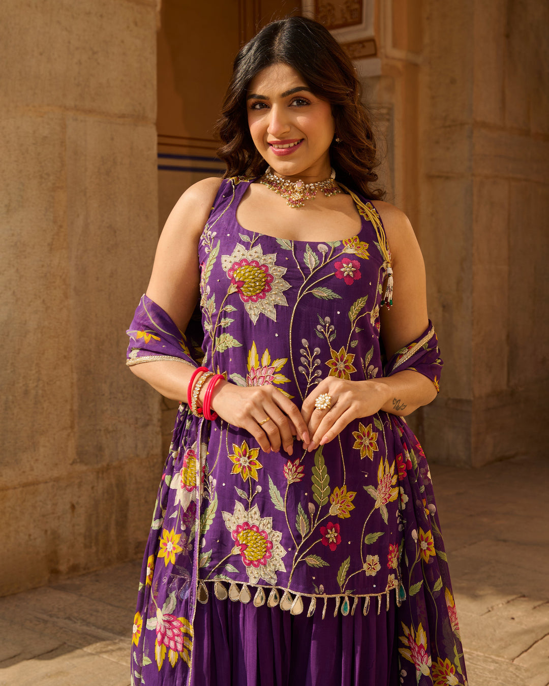 Deewan Purple Printed Georgette Suit Set