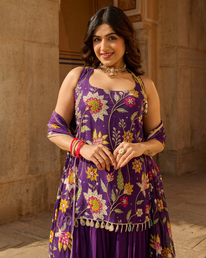 Deewan Purple Printed Georgette Suit Set