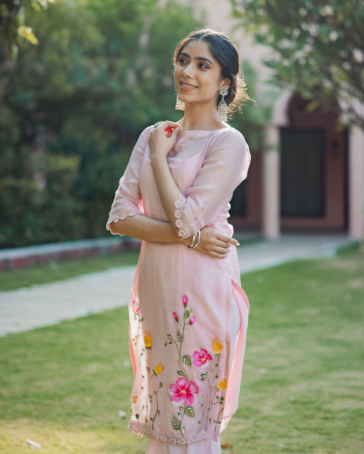 Shitij Pink Handpainted Doria Kurta Set