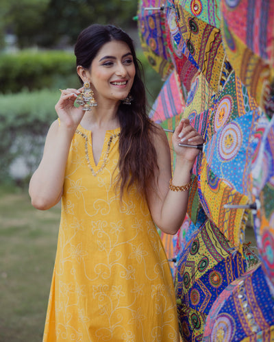 Shikha Yellow Bandhani Cotton Kurta Set