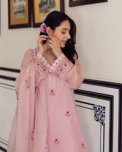Flashy Pink Embroidered Doria Suit Set