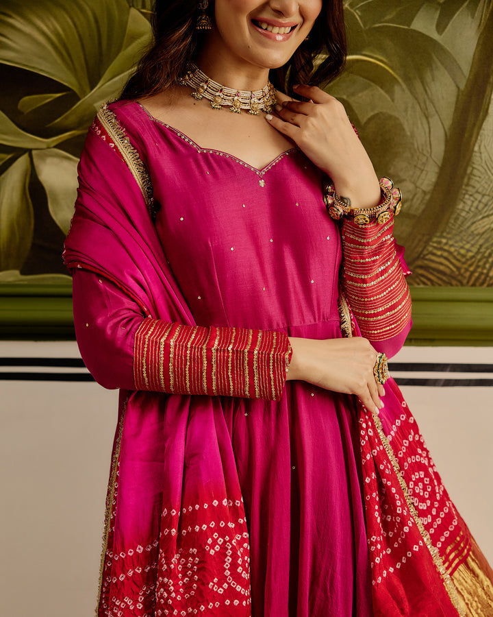 Shagun Pink Embroidered Chanderi Suit Set