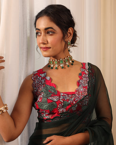 Riddhi Red Printed Chanderi Blouse