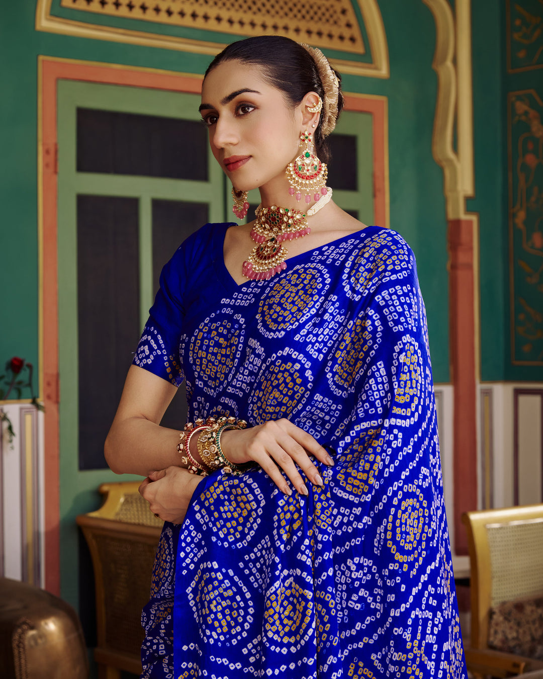 Phuhar Blue Bandhej Silk Saree