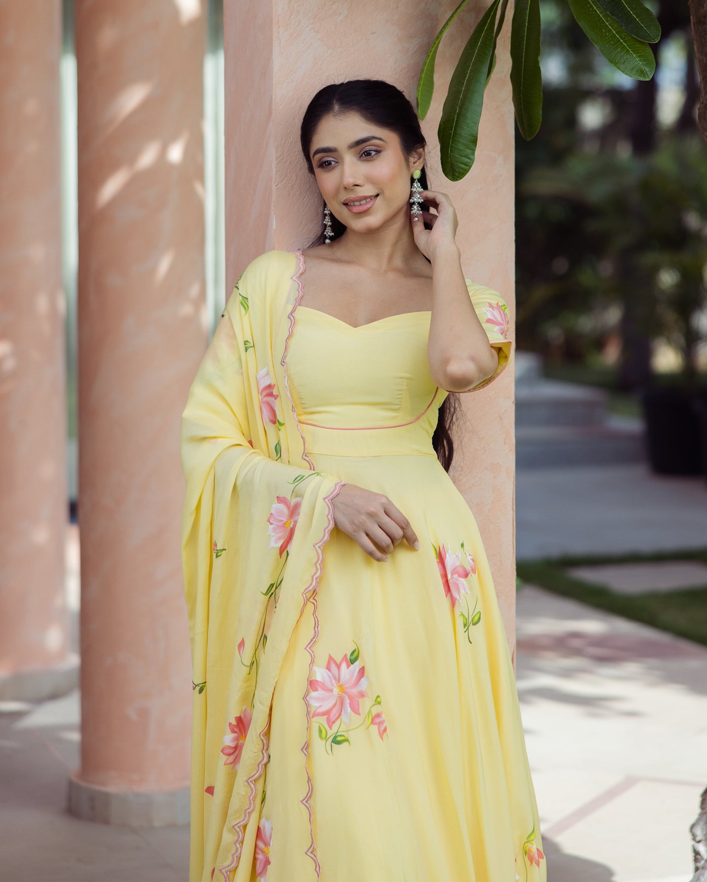 Aura Yellow Handpainted Chinon Suit Set