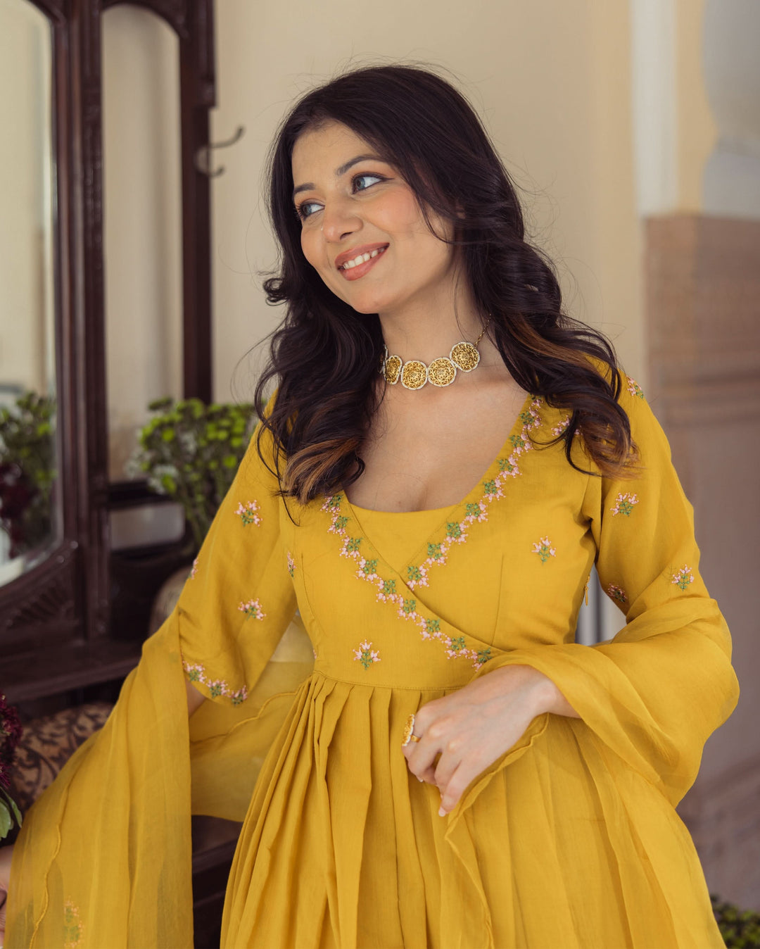 Sunny Mustard Ombre Embroidered Chanderi Suit Set