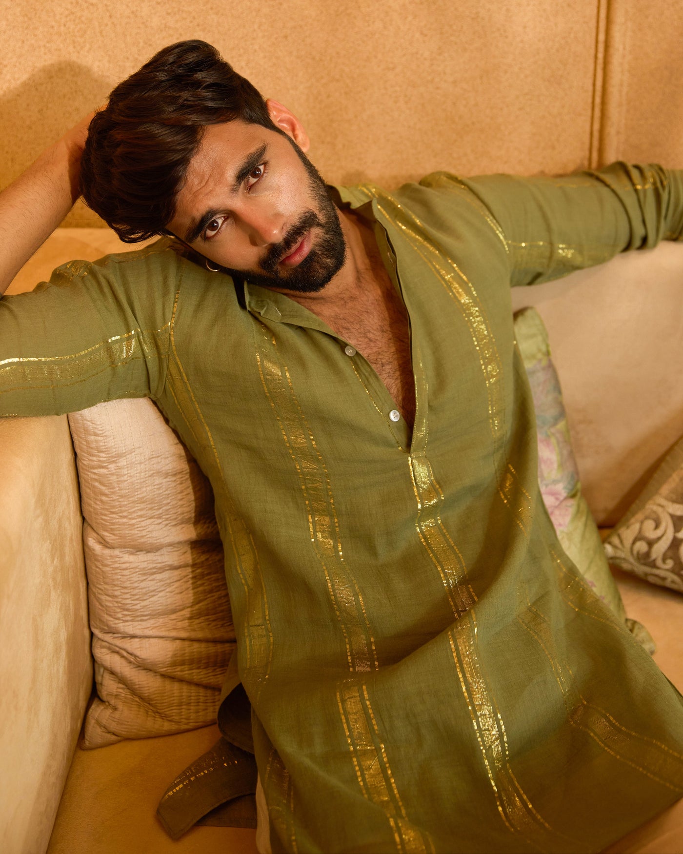 Tarangit Olive Knitted Lurex Kurta