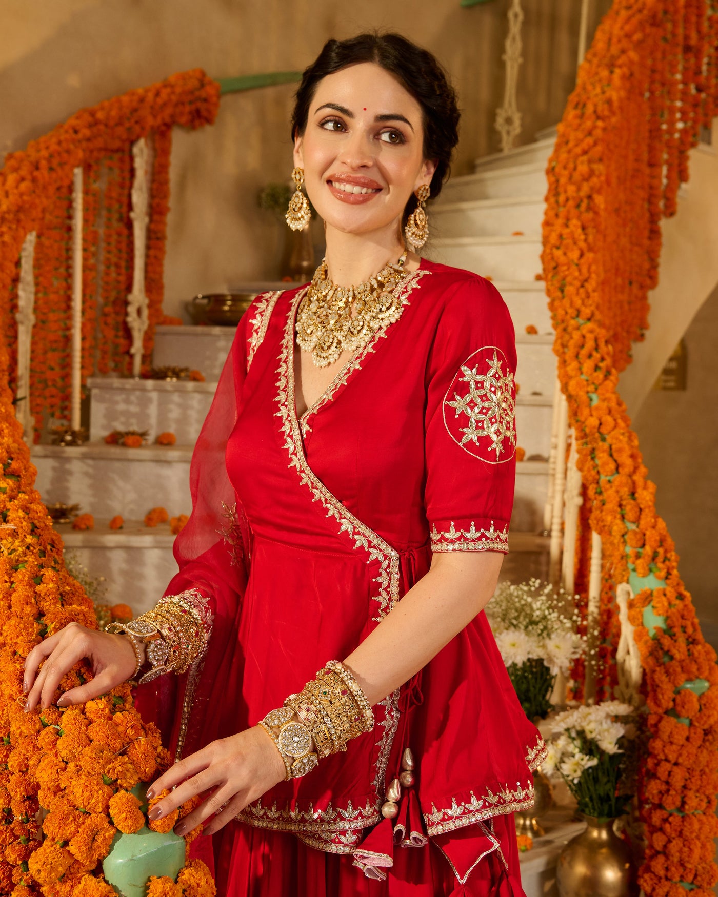 Mehka Red Solid Satin Lehenga Set