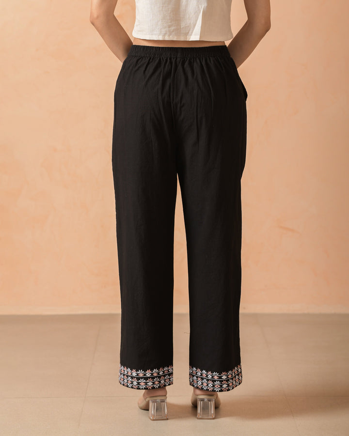Aroha Black Flex Embroidered Straight Pants