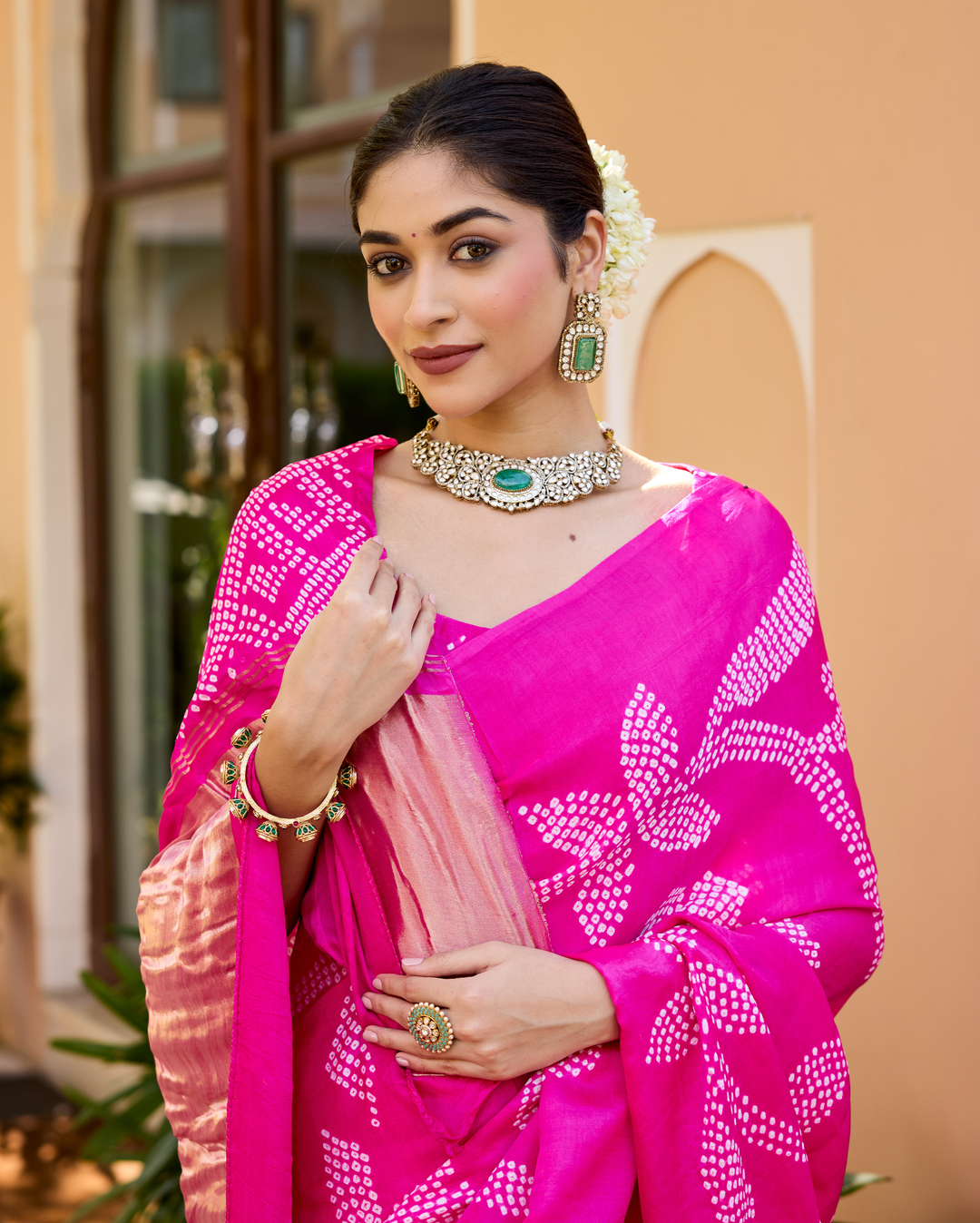 Saundarya Pink Gajji Silk Bandhej Saree