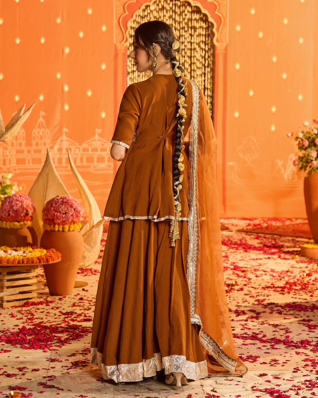 Shree Brown Embroidered Crush Suit Set