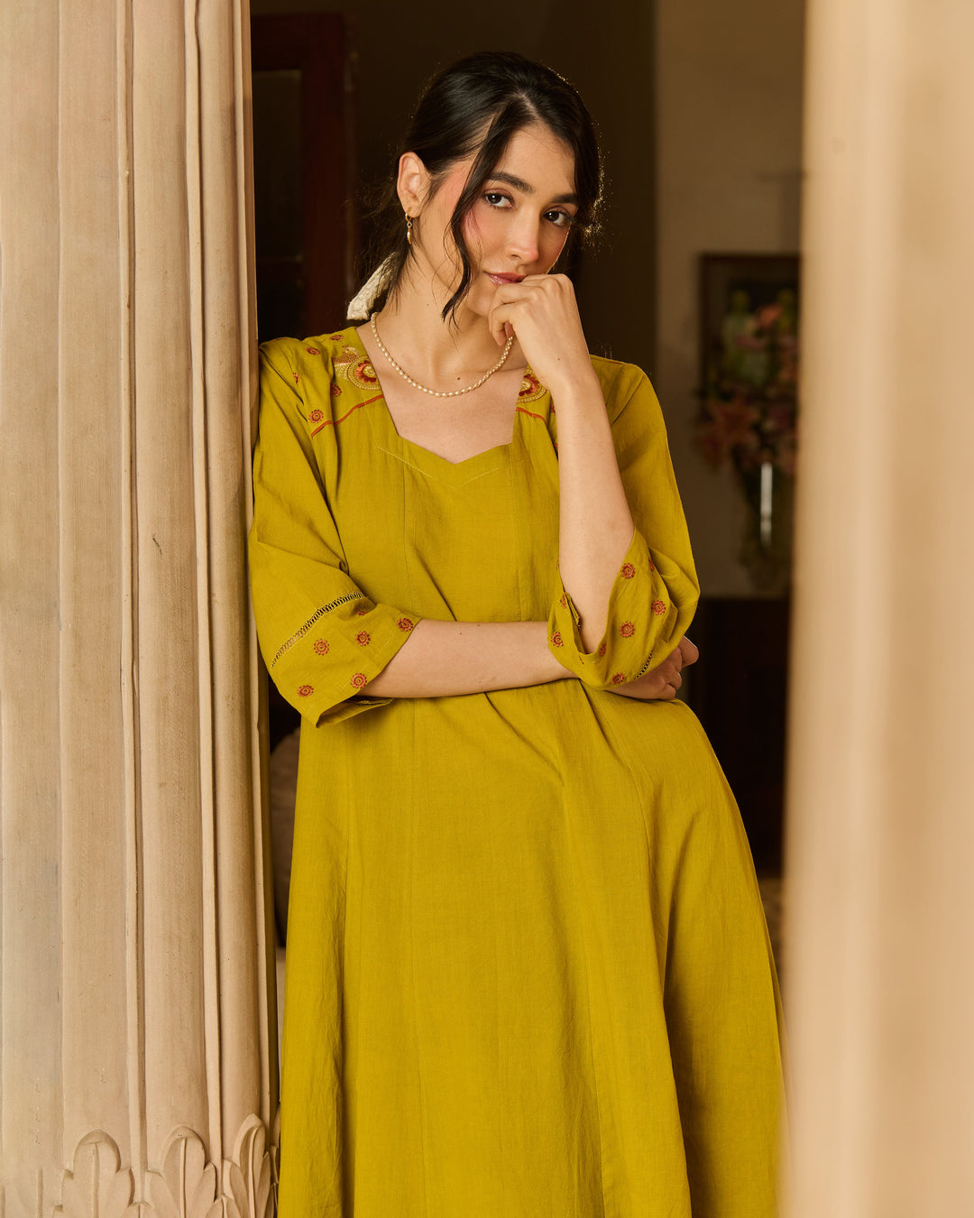 Shila Green Embroidered Cotton Kurta Set