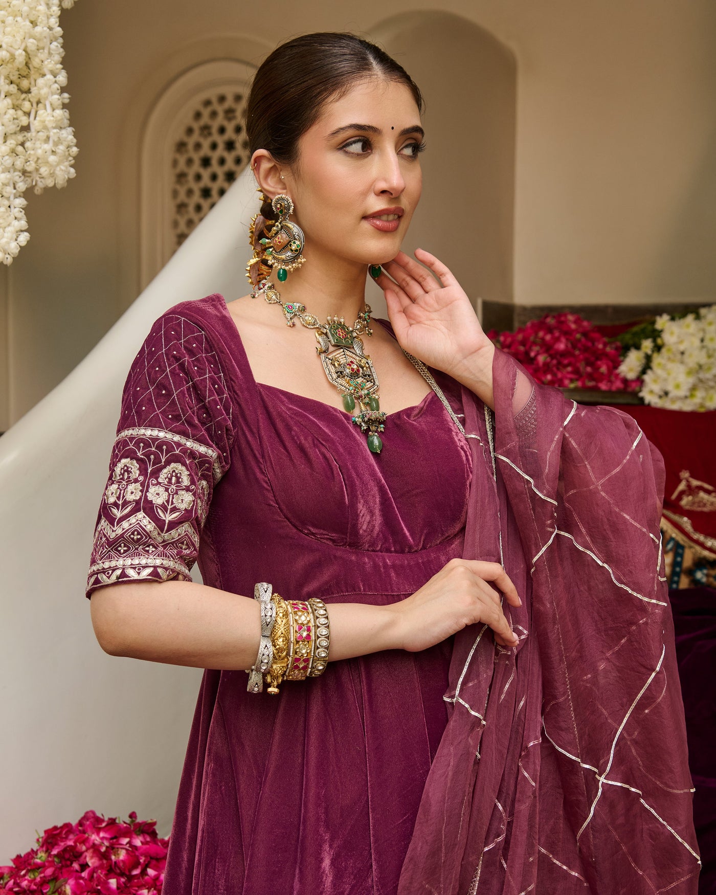 Terri Mauve Embroidered Velvet Suit Set