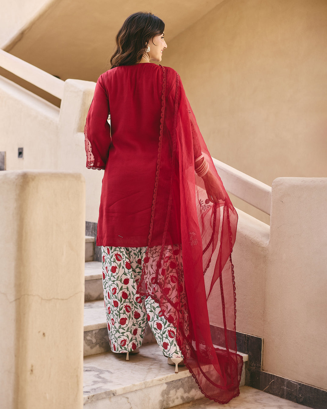 Irina Maroon Cotton Printed Suit Set