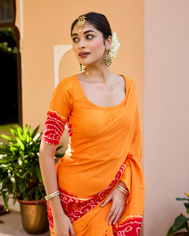 Chandan Yellow Gajji Silk Bandhej Saree