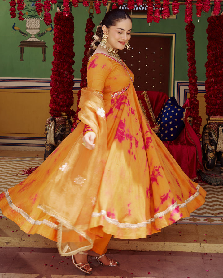 Sapna Orange Pink Tie Dye Muslin Suit Set