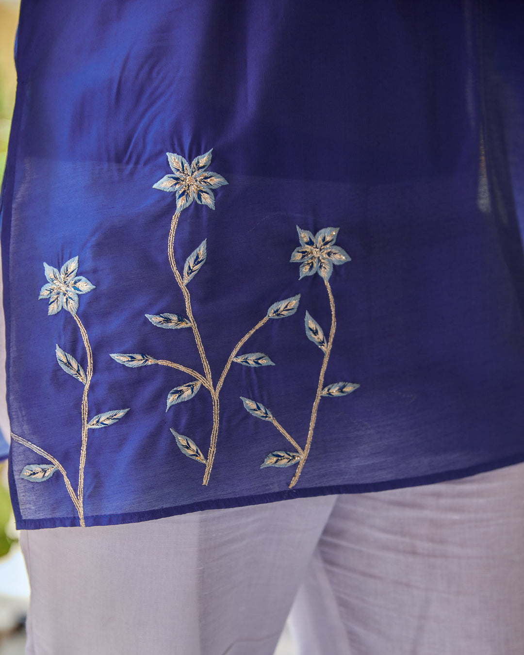 Krish Blue Embroidered Chanderi Kurta