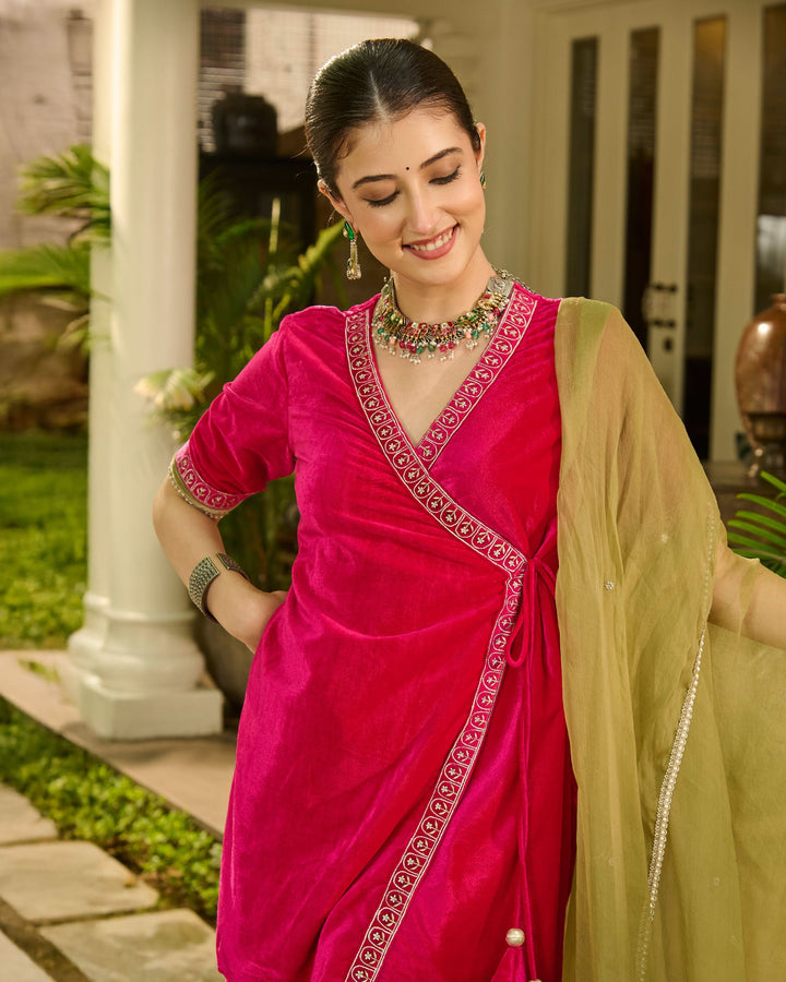 Lakshya Pink Embroidered Velvet Sharara Set