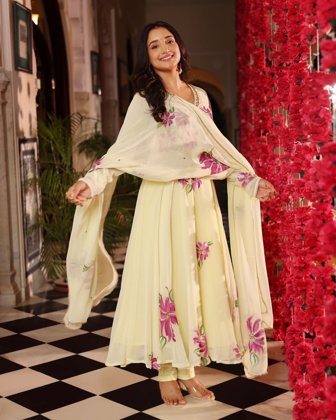 Floral Cream Dream Handpainted Georgette Suit Set