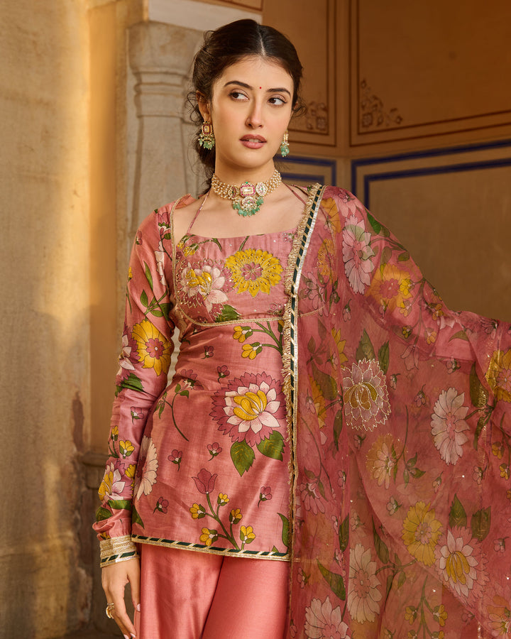 Haya Mauve Printed Chanderi Suit Set
