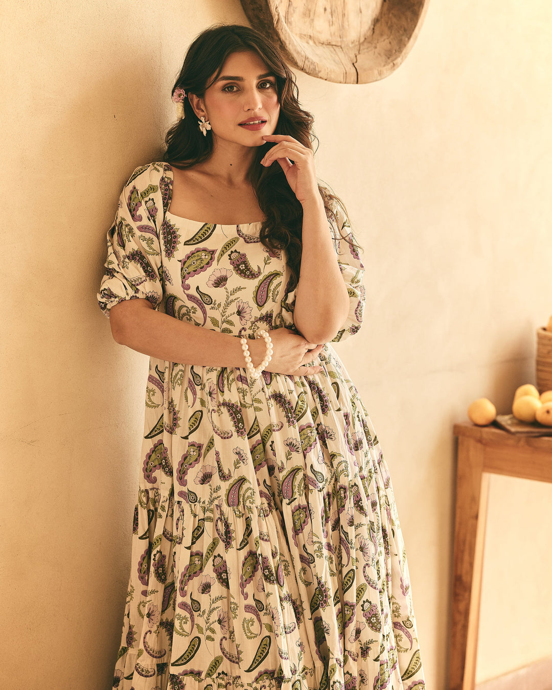 Alya Off White Cotton Printed Dress