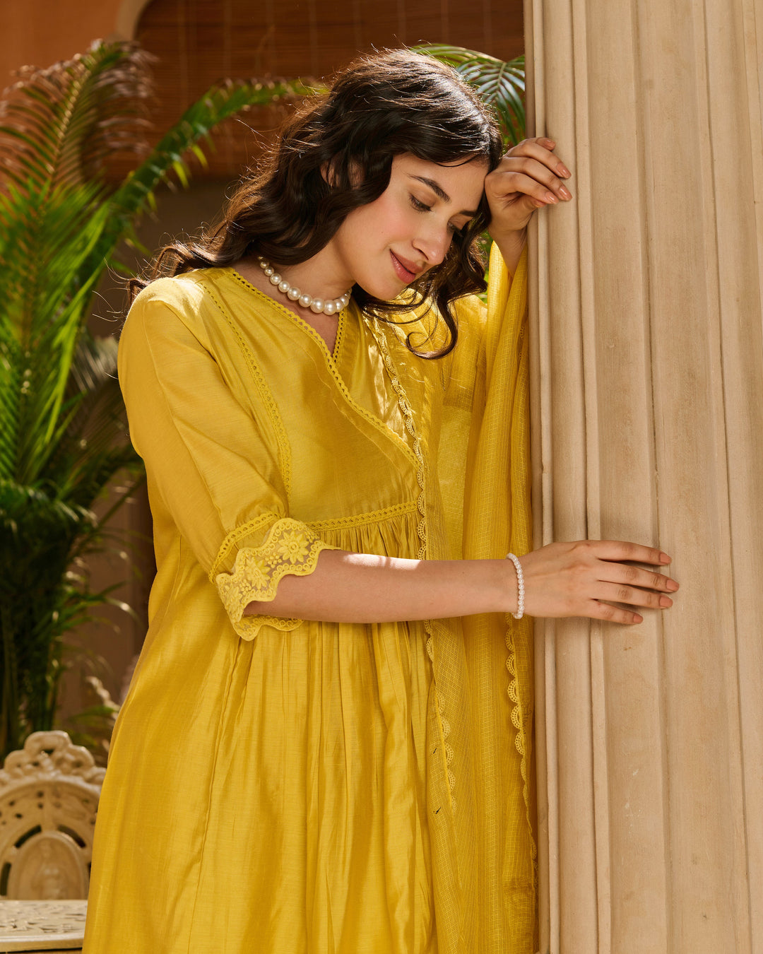 Anoop Yellow Embroidered Chanderi Suit Set