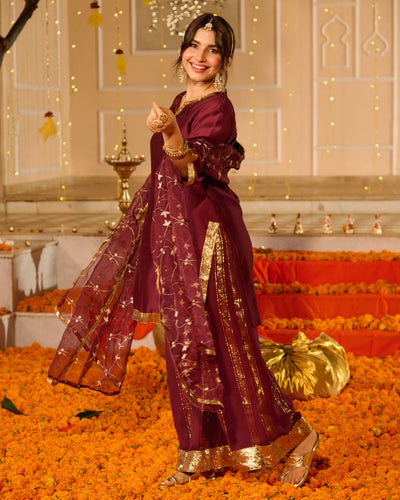 Smita Plum Solid Chanderi Suit Set