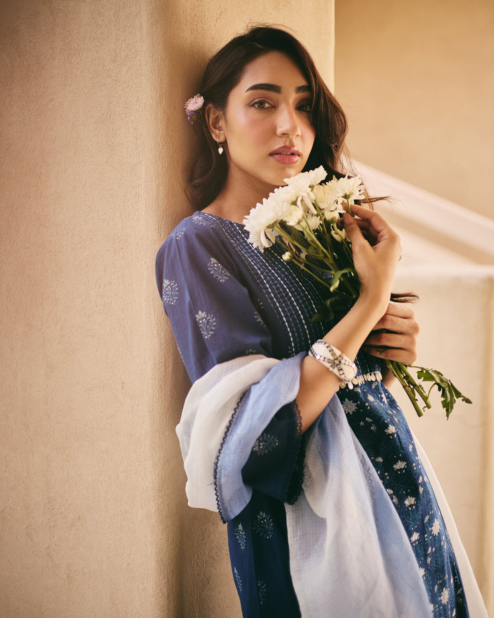 Lav Blue Cotton Printed Suit Set