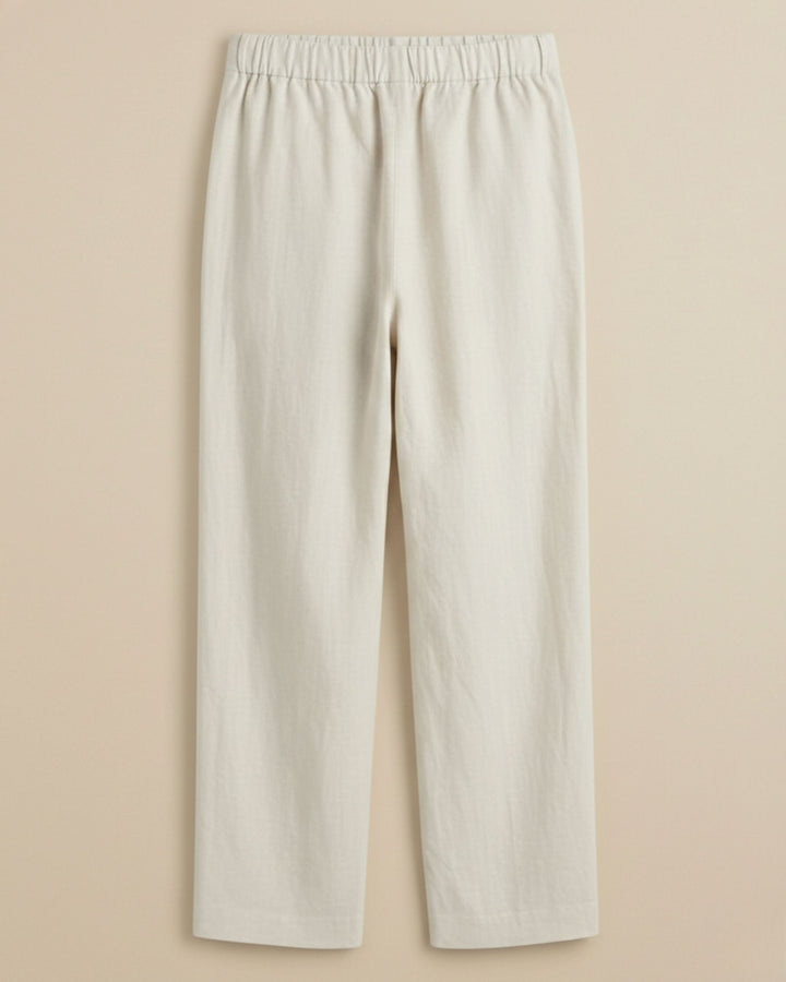 Kriya Off White Cotton Solid Straight Pants