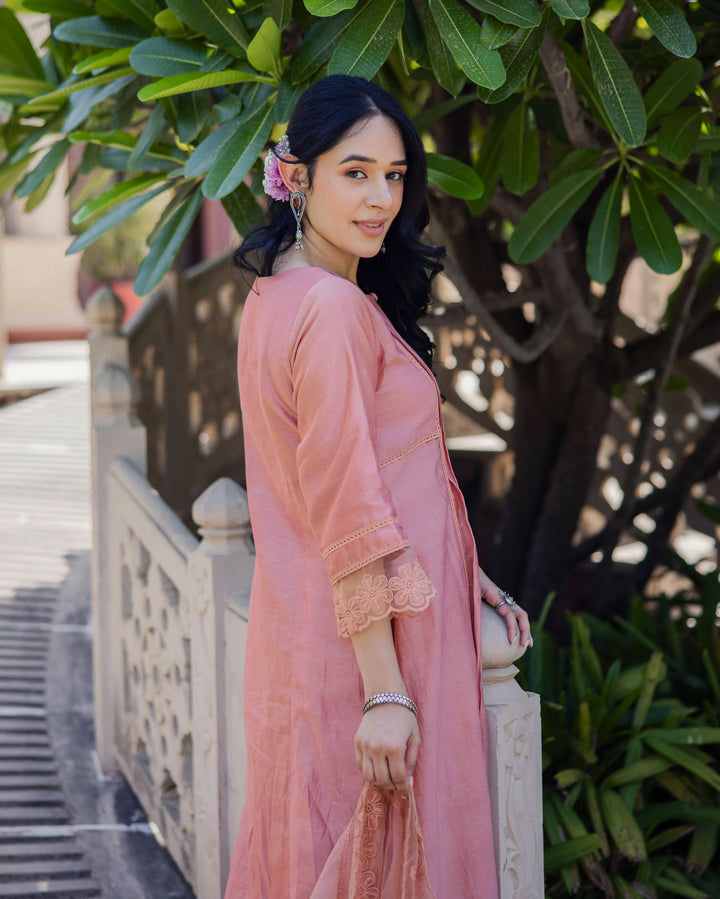 Mary Mauve Embroidered Chanderi Suit Set