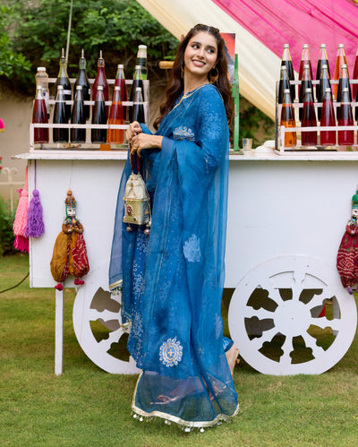 Arogya Blue Bandhani Chanderi Suit Set