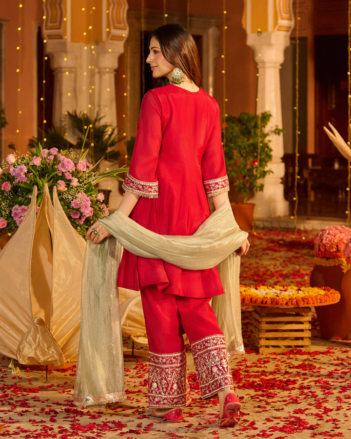 Shreya Magenta Embroidered Chanderi Suit Set