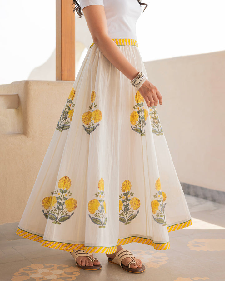 Noraya Off White Printed Cotton Skirt