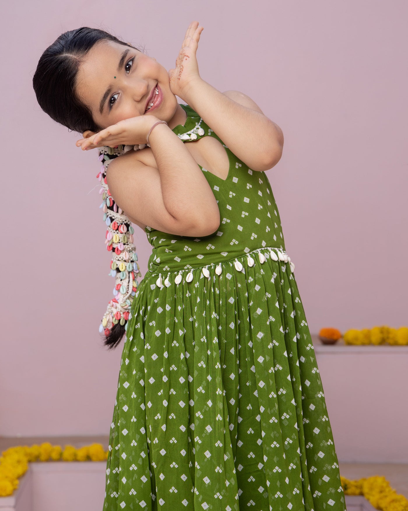 Pihu Green Bandhani Georgette Coord Set