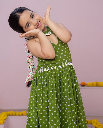 Pihu Green Bandhani Georgette Coord Set