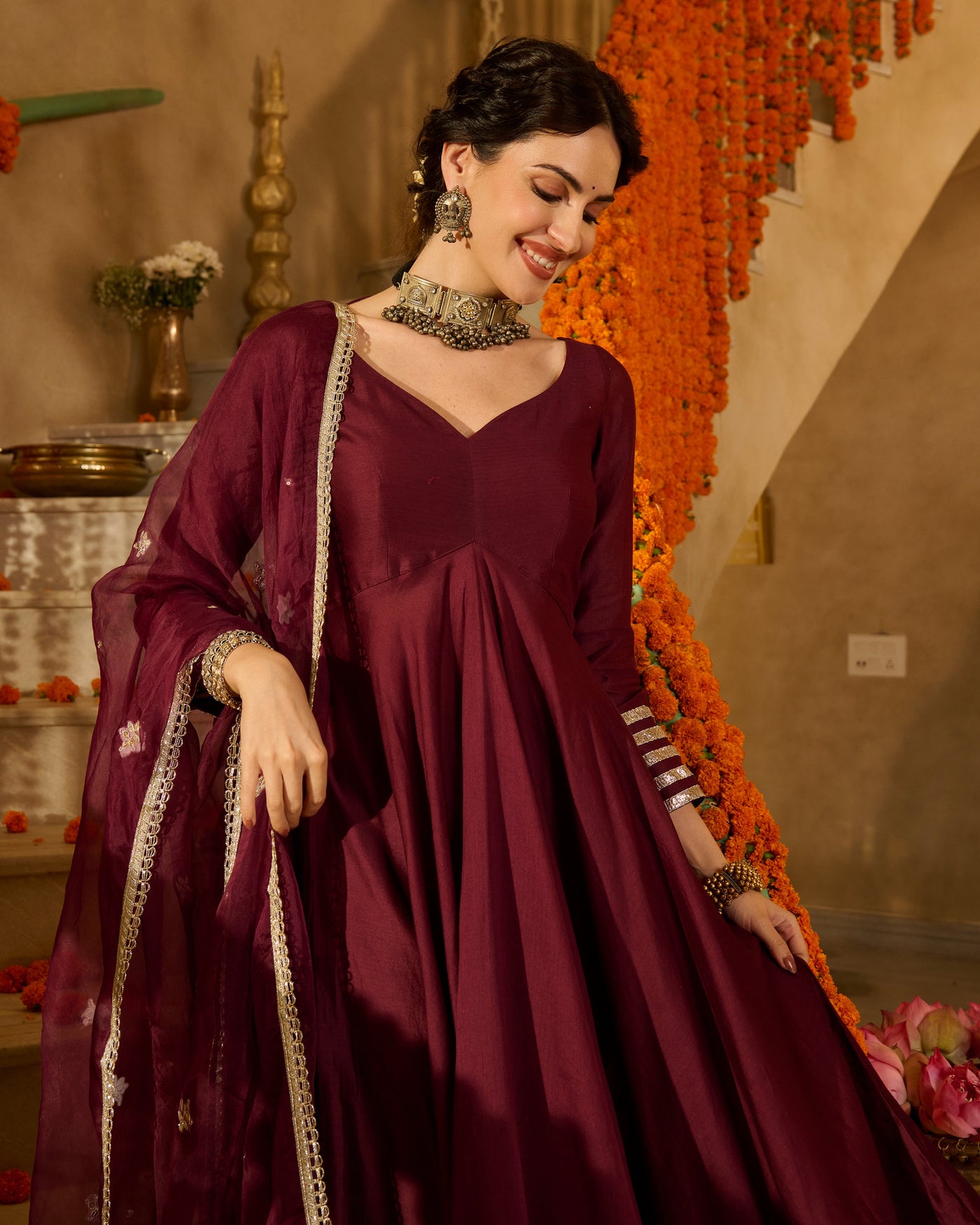 Pulkit Plum Solid Chanderi Suit Set