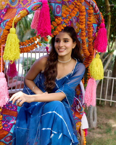 Sneh Blue Leheriya Cotton Suit Set