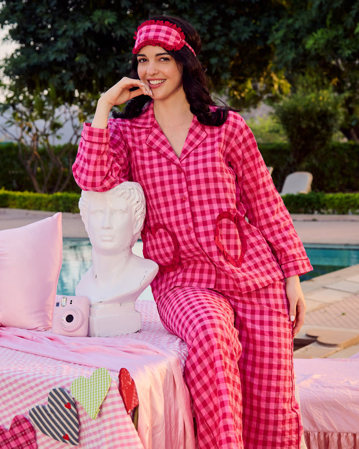 Para Magenta Cotton Checks Loungewear