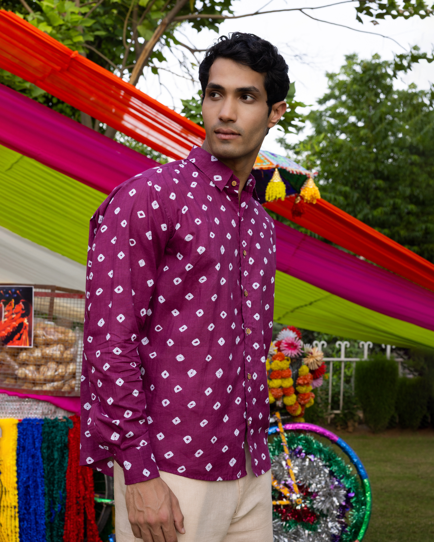 Tavish Purple Bandhani Cotton Shirt