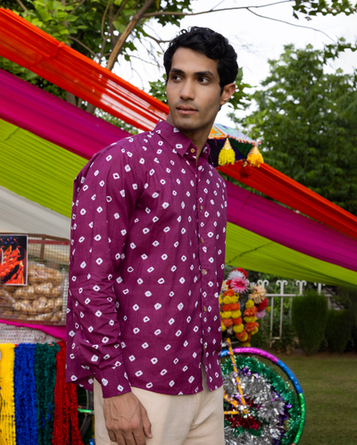 Tavish Purple Bandhani Cotton Shirt