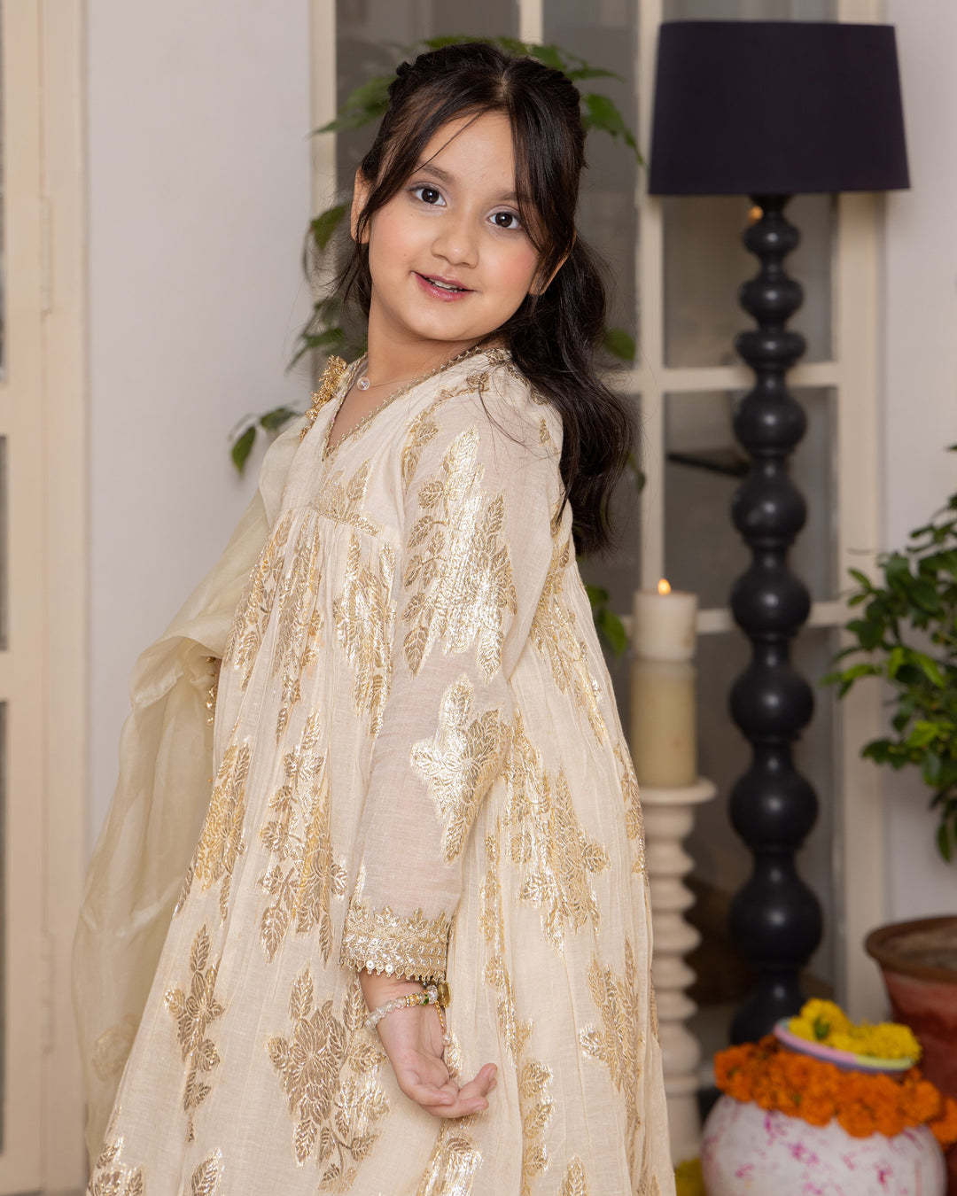 Coco Cream Solid Jacquard Suit Set