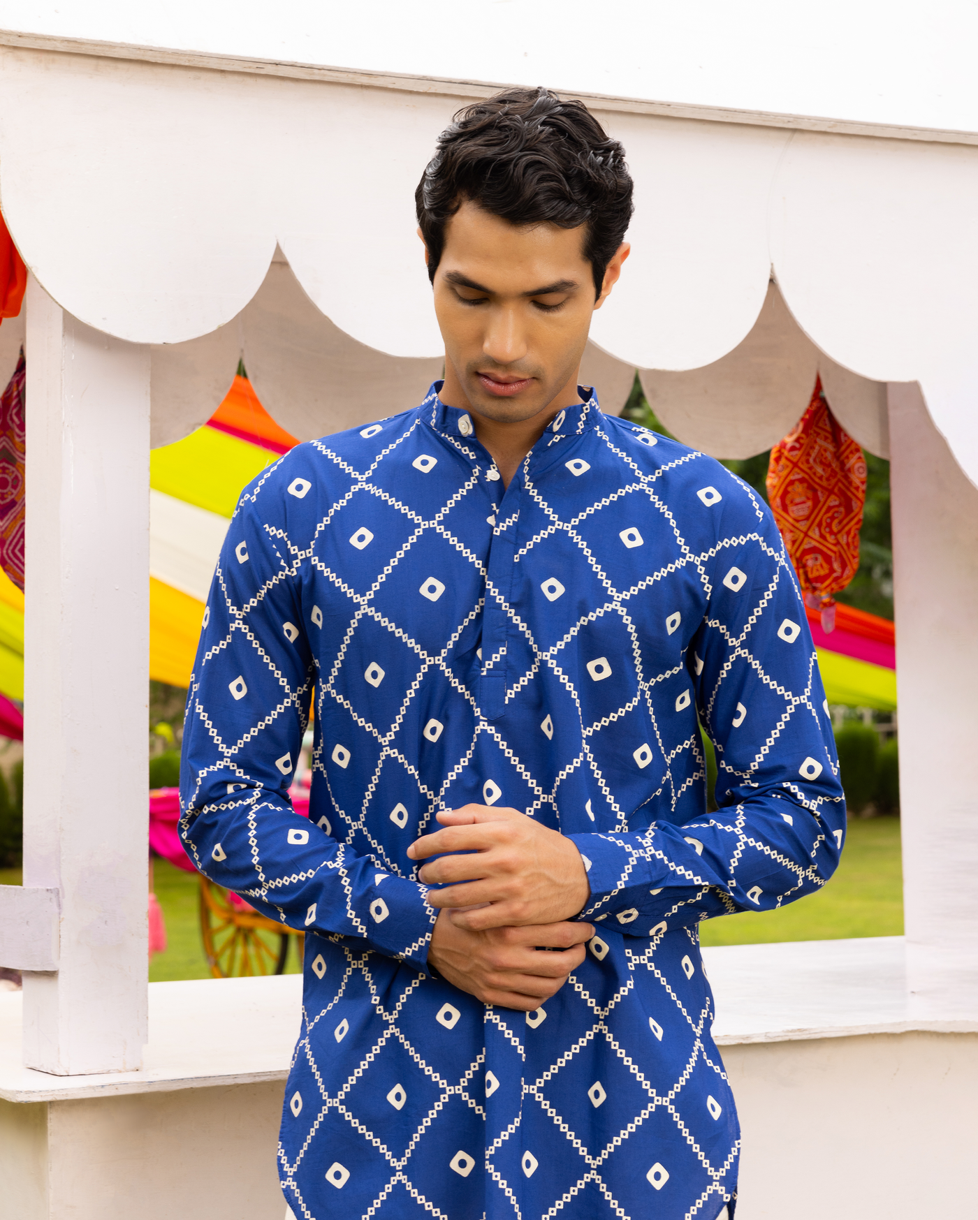 Vedvik Blue Bandhani Cotton Kurta