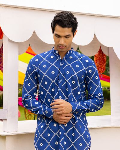 Vedvik Blue Bandhani Cotton Kurta