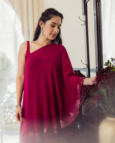 Wine Whisper Embroidered Georgette Coord Set