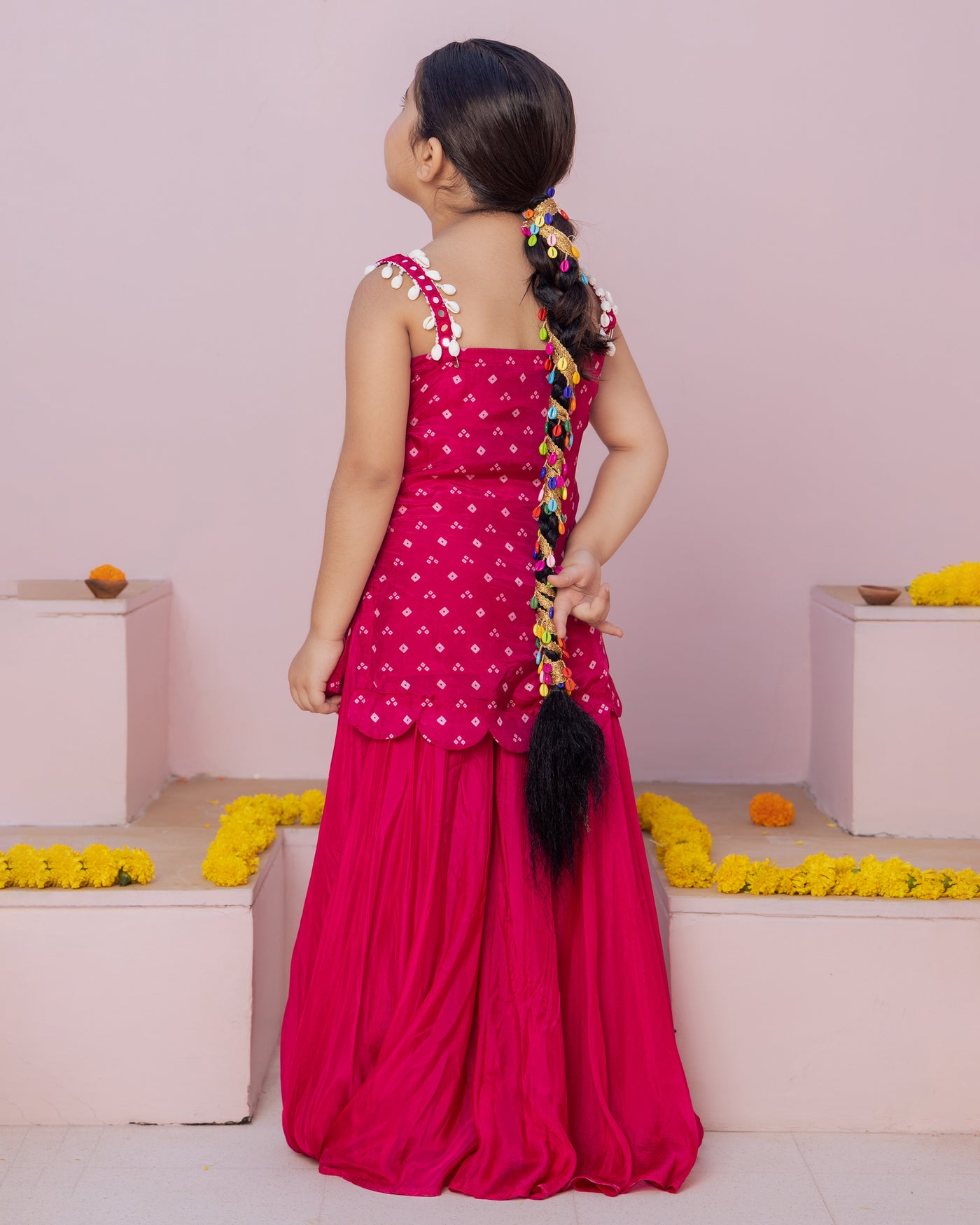 Anvi Pink Bandhani Silk Coord Set