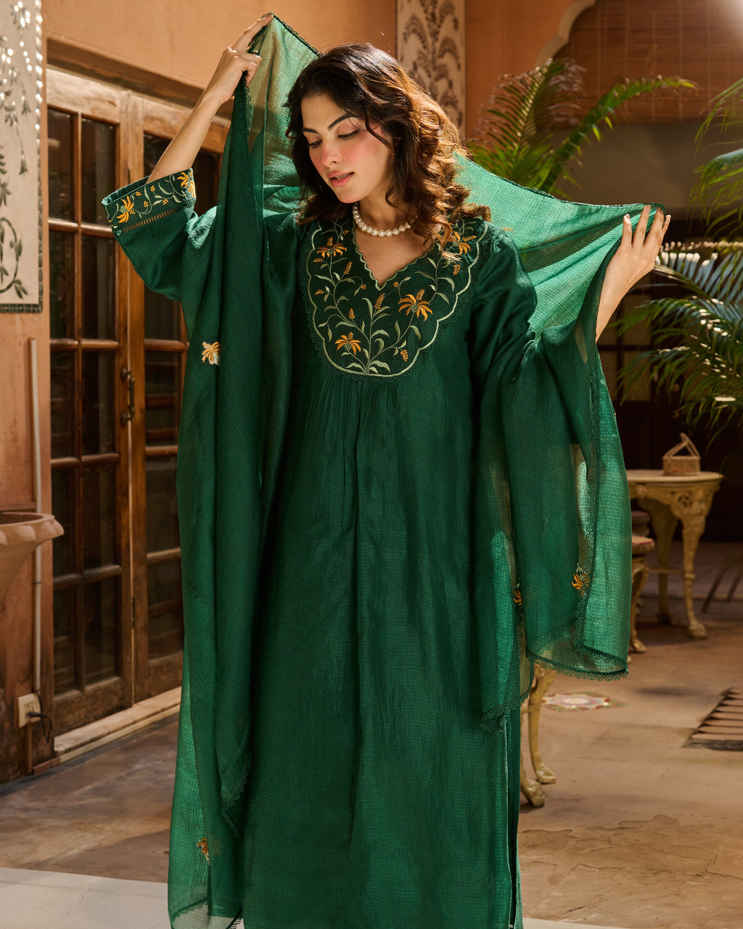 Vanya Green Embroidered Doria Suit Set