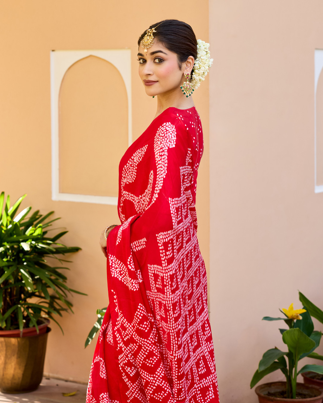 Kumkum Red Gajji Silk Bandhej Saree