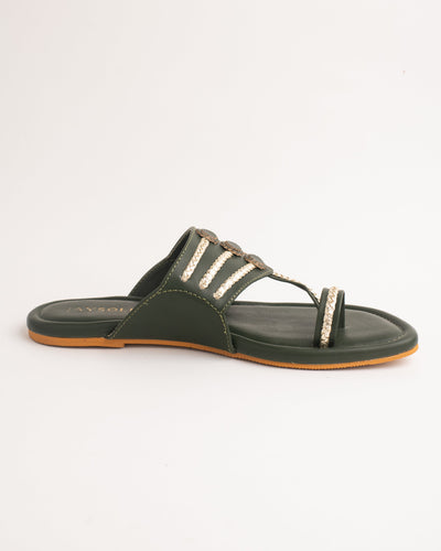 Jalsa Olive Green Kolha Flats 
