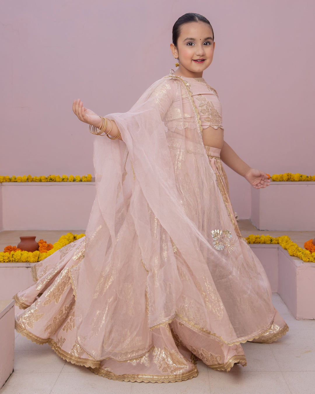 Aaru Pink Solid Jacquard Lehenga Set